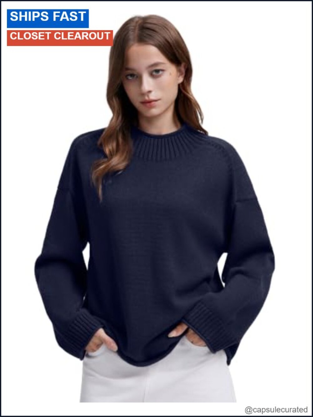 Cashmere Blend Oversized Mock Neck Pullover Sweater Women Loose Knit
